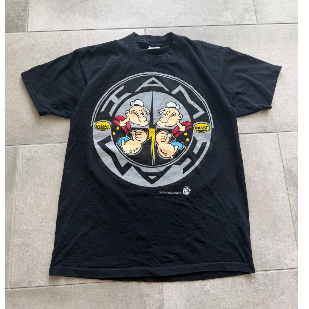 Vintage 1993 Popeye Lightning Bolt Shirt Mens Medium Black Single Stitch USA